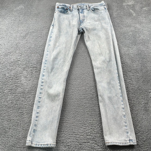 Levis Jeans Mens 33x34 Light Wash Acid Wash Denim Slim Straight Stretch Casual - Picture 2 of 11